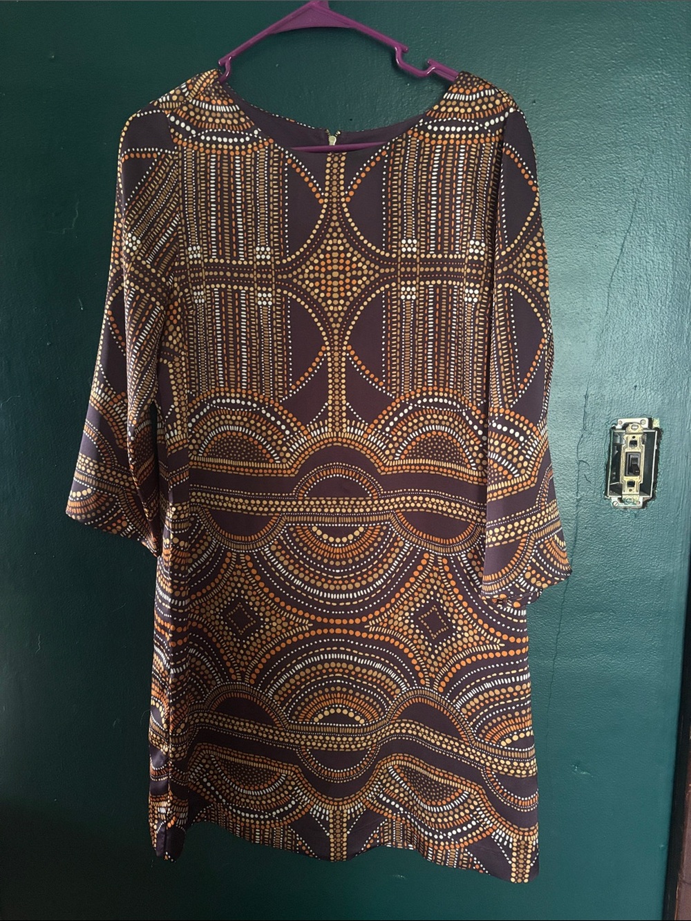 The Limited Brown Geometric Dot Print Tunic with Orange Accents